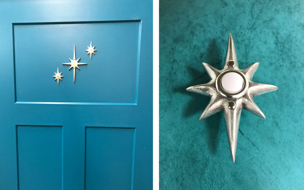 Decorative Atomic Star Door plate and doorbell by Vintage Revival Art Co. The Inkabilly Blog