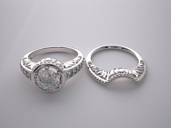 DIAMOND ENGAGEMENT BRIDAL RINGS SETTING SET WITH LOTUS DESIGN