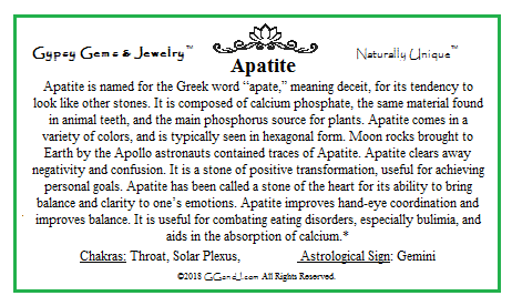 Apatite Info Card on GGandJ.com Gypsy Gems & Jewelry Naturally Unique