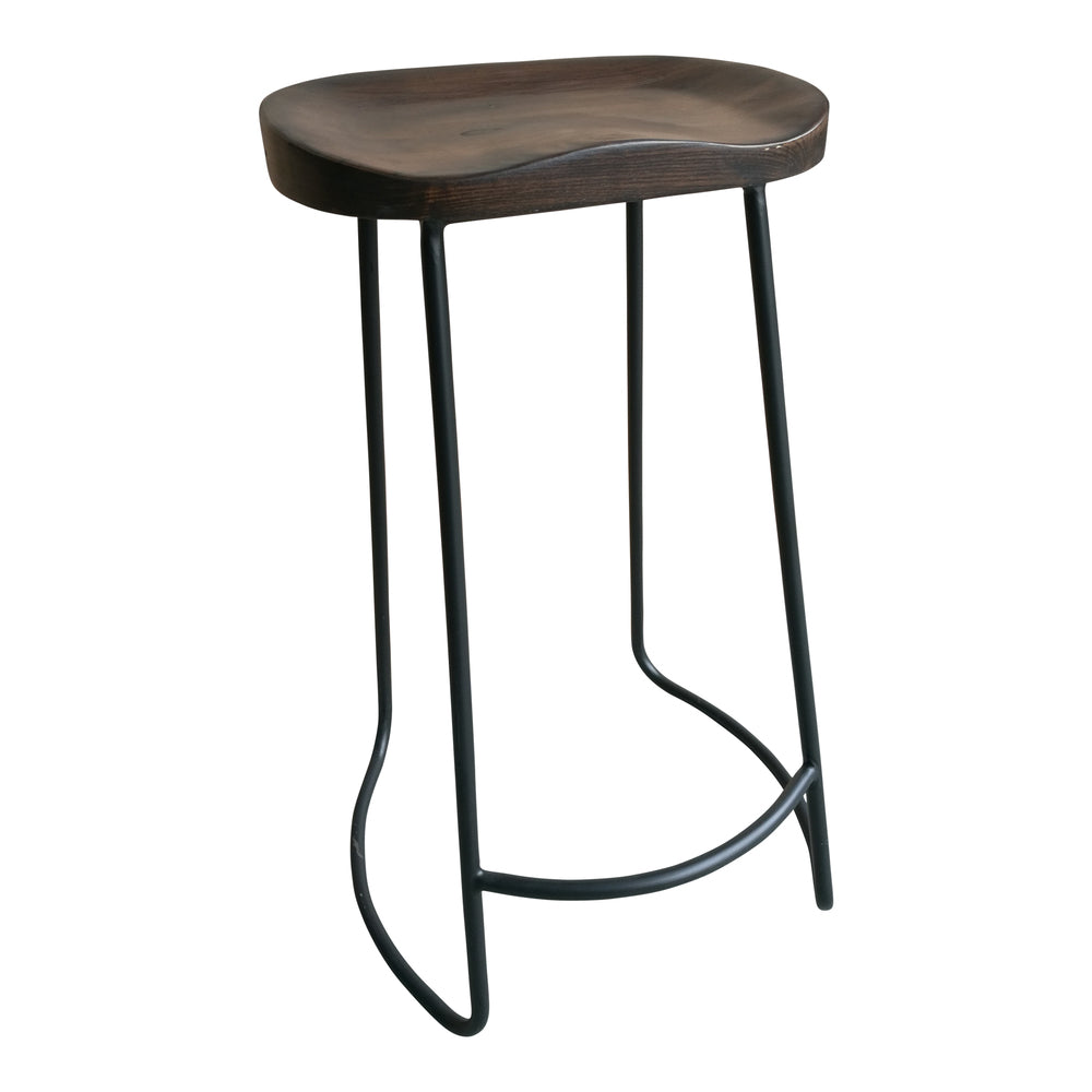 Moulded Dark Elm and Iron Barstool Moulded Dark Elm and Iron Barstool