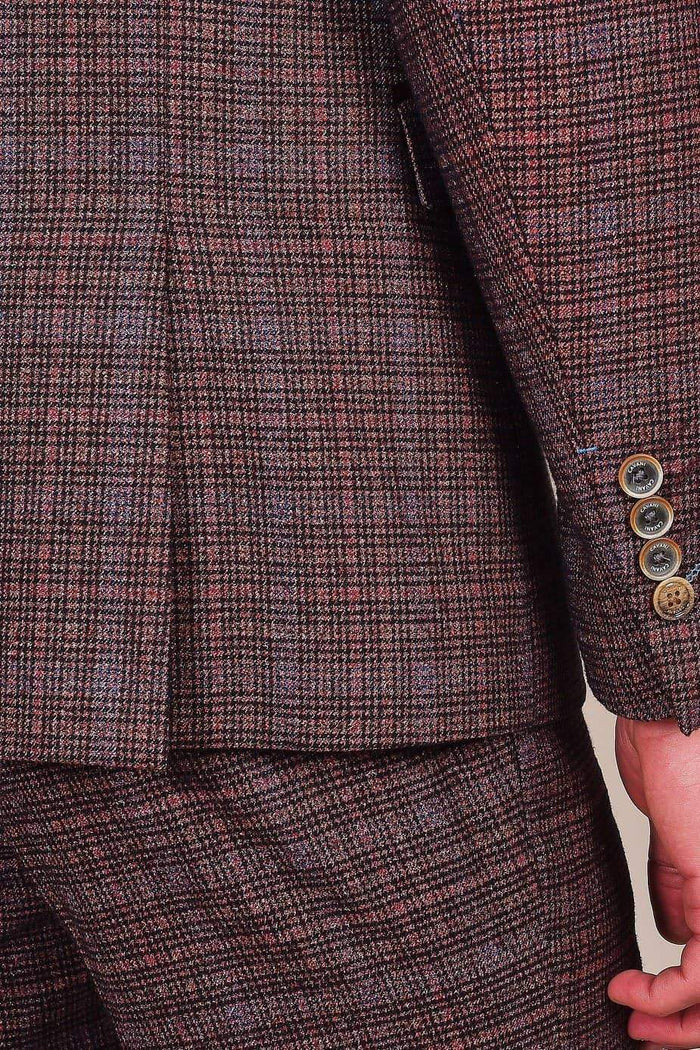Cavani Carly Wine Check Tweed Style Blazer