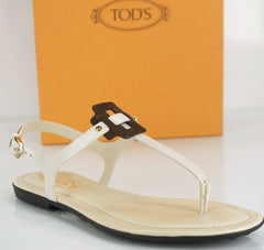 Tods Gomma T Strap Leather Thong Sandals size 36 Ankle Strap NIB $465