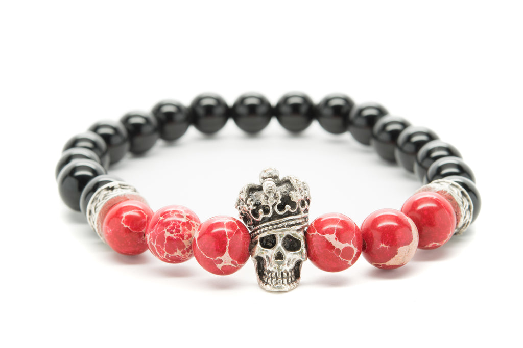 Onyx and Red Variscite Gemstones Beaded Bracelet for Men and Women