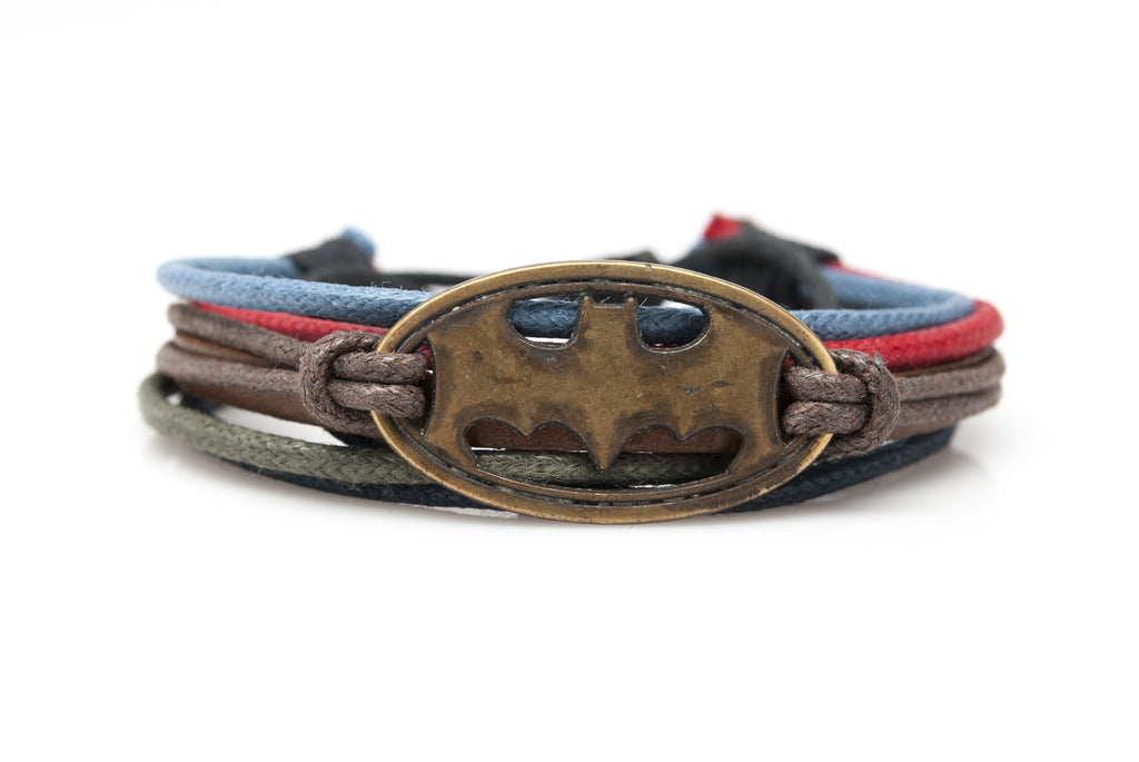 Batman Rope and Leather Adjustable Unisex Charm Bracelet - Orti Jewelry