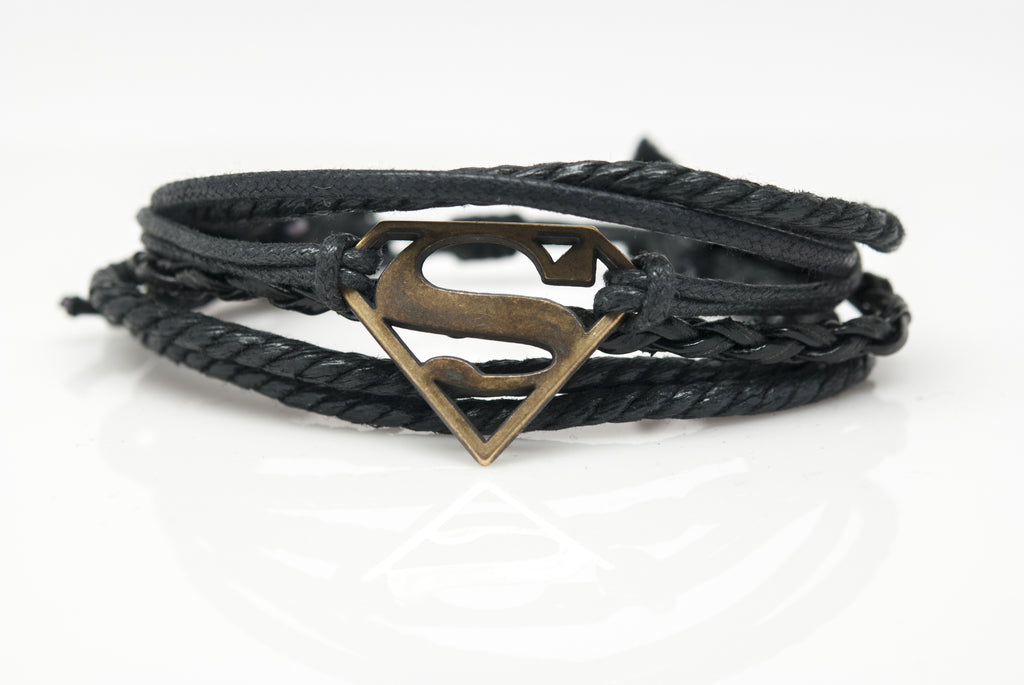Superman Rope and Leather Adjustable Unisex Charm Bracelet - Orti Jewelry