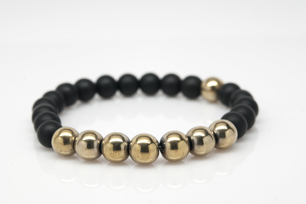 Hematite and Black Onyx Unisex Beaded Bracelet - Orti Jewelry