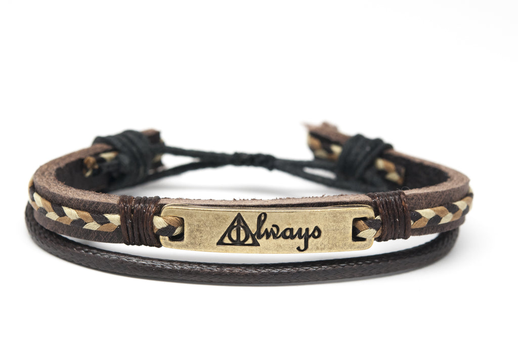 ALWAYS Metal Plate Leather Adjustable Unisex Bracelet - Orti Jewelry