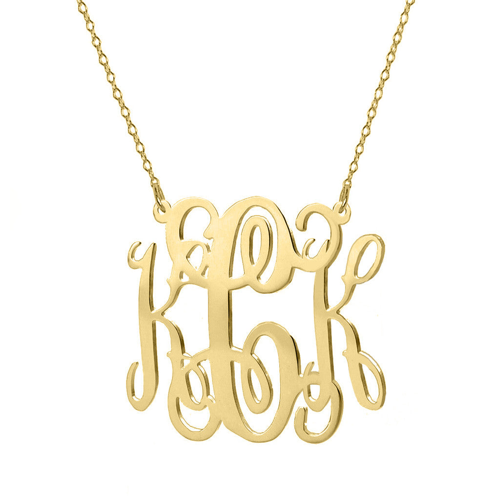 Gold monogram necklace 1" inch 18k gold plated pendant select any initial made with 925 silver and gold plated