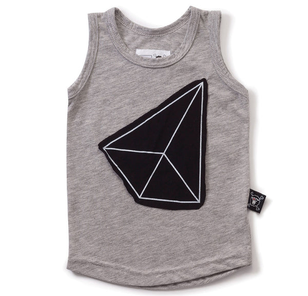 Geometric Patch Tank Top, Heather Grey