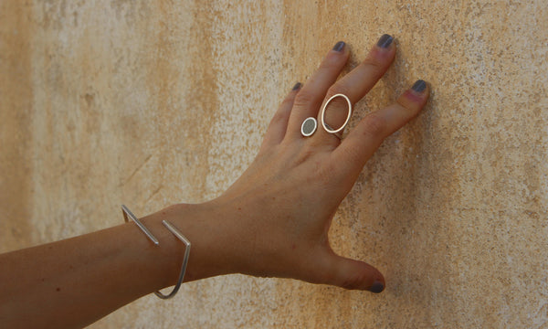 Asymmetrical Circles Concrete Ring and Lines Bracelet by  BAARA Jewelry