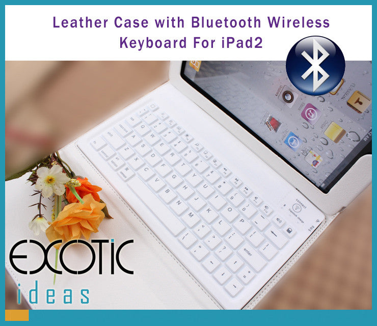 Bluetooth Wireless Silicone Keyboard Dock, Leather Cover Case for iPad 2 and The new iPad / iPad4 - White