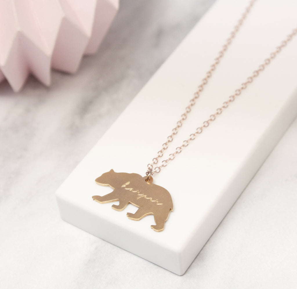 Personalised Bear Silhouette And Name Necklace