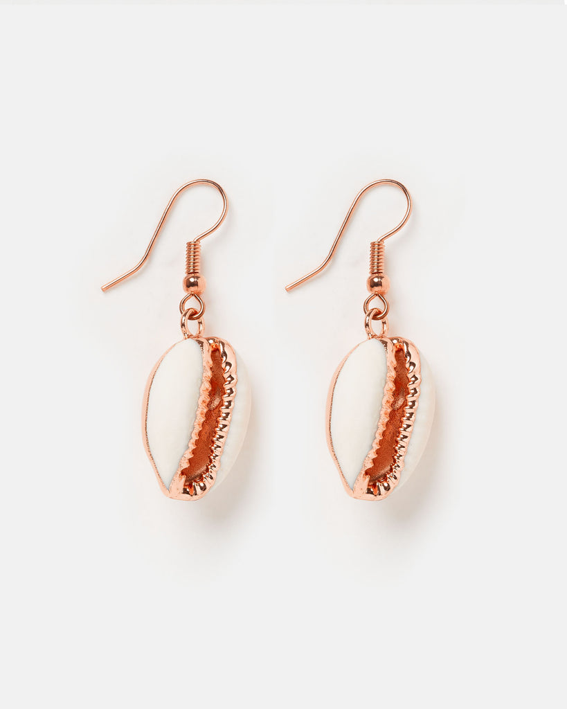 Miz Casa & Co Cowrie Shell Earrings Rose Gold White