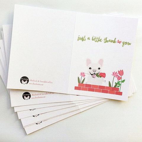 We produced custom handmade Frenchie greeting cards only with organic paper and envelopes Frenchiestore