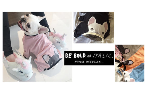 We produced organic Frenchie clothing including dog hoodies and Frenchie pajamas frenchiestore