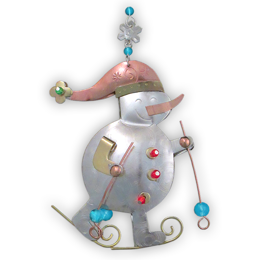 Skiing Snowman - Handmade Ornament