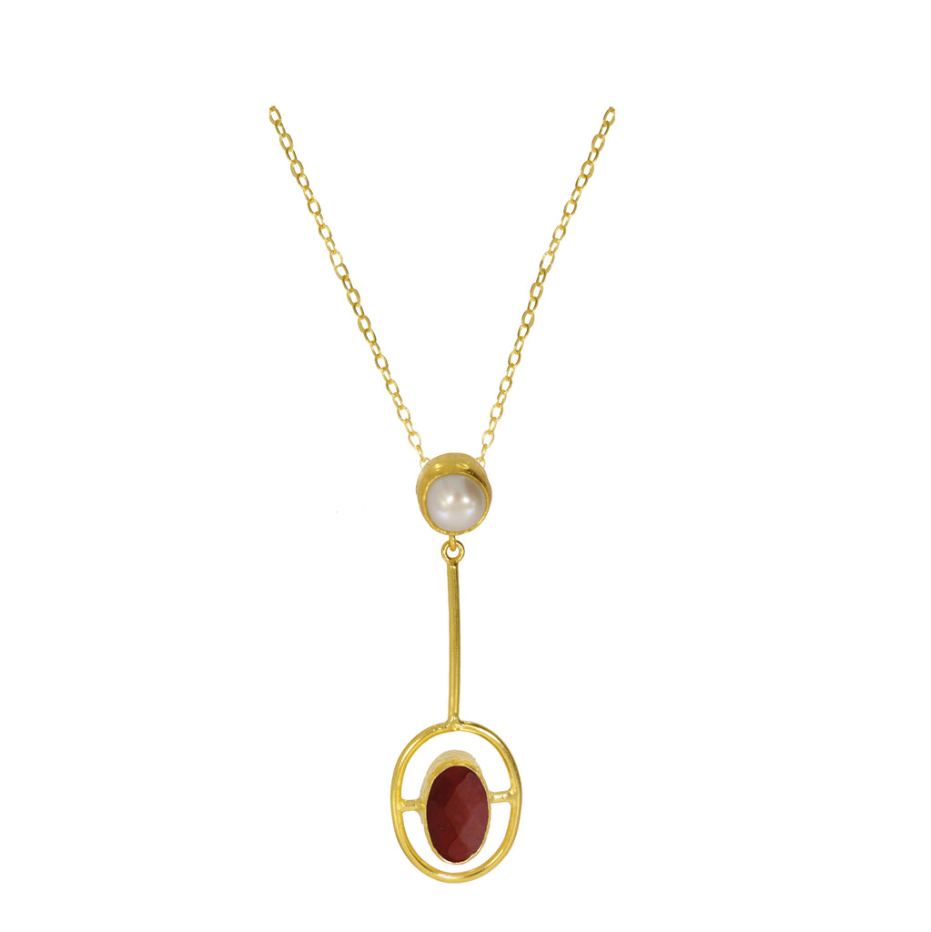 Ottoman Hands Moholy Red Agate and Pearl Pendant Necklace