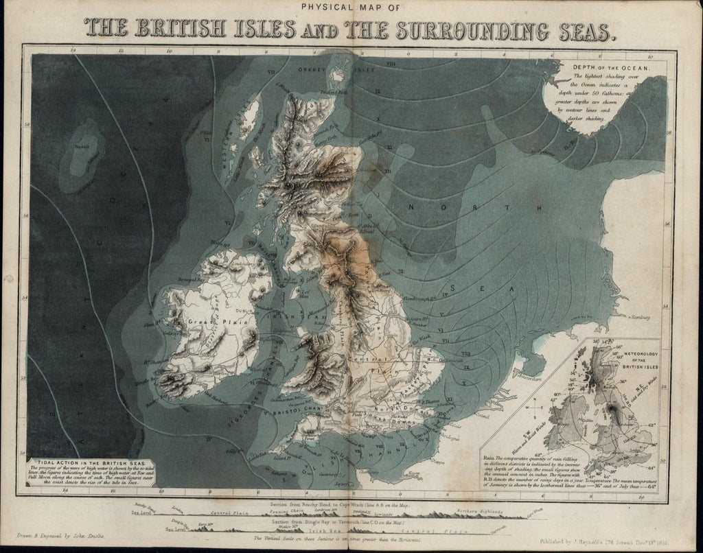 British Isles tidal oceanography 1850 science map Physical geography meteorology