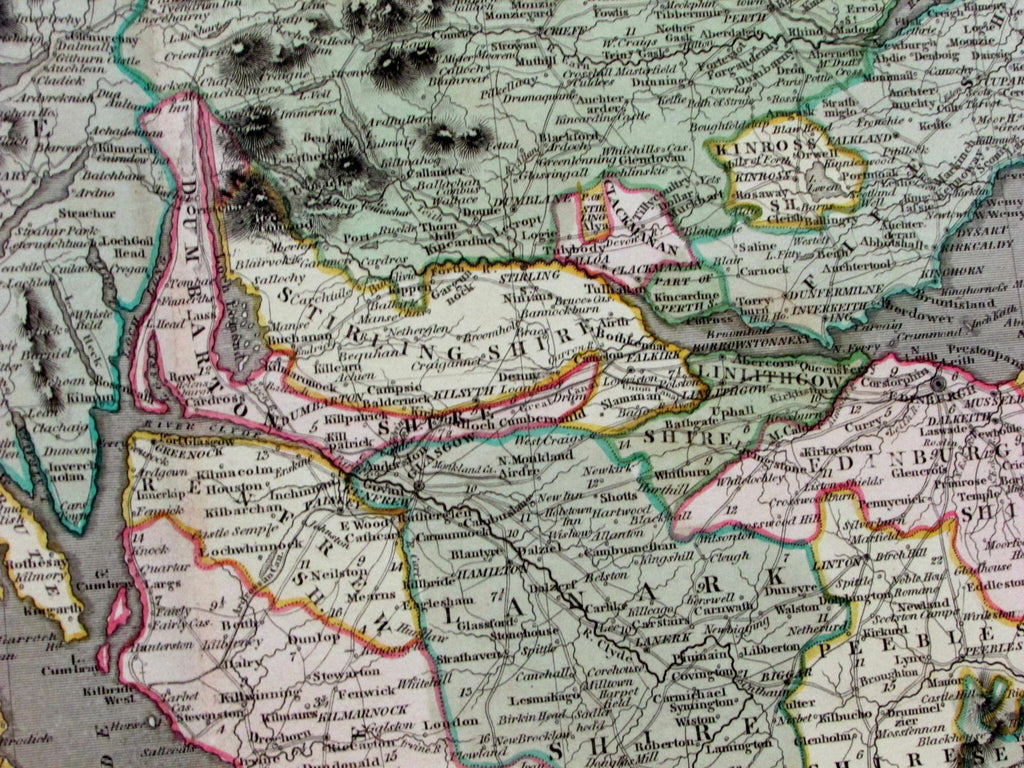 Scotland rare huge 2 sheet Lizars c.1832 fine scarce antique map old hand color