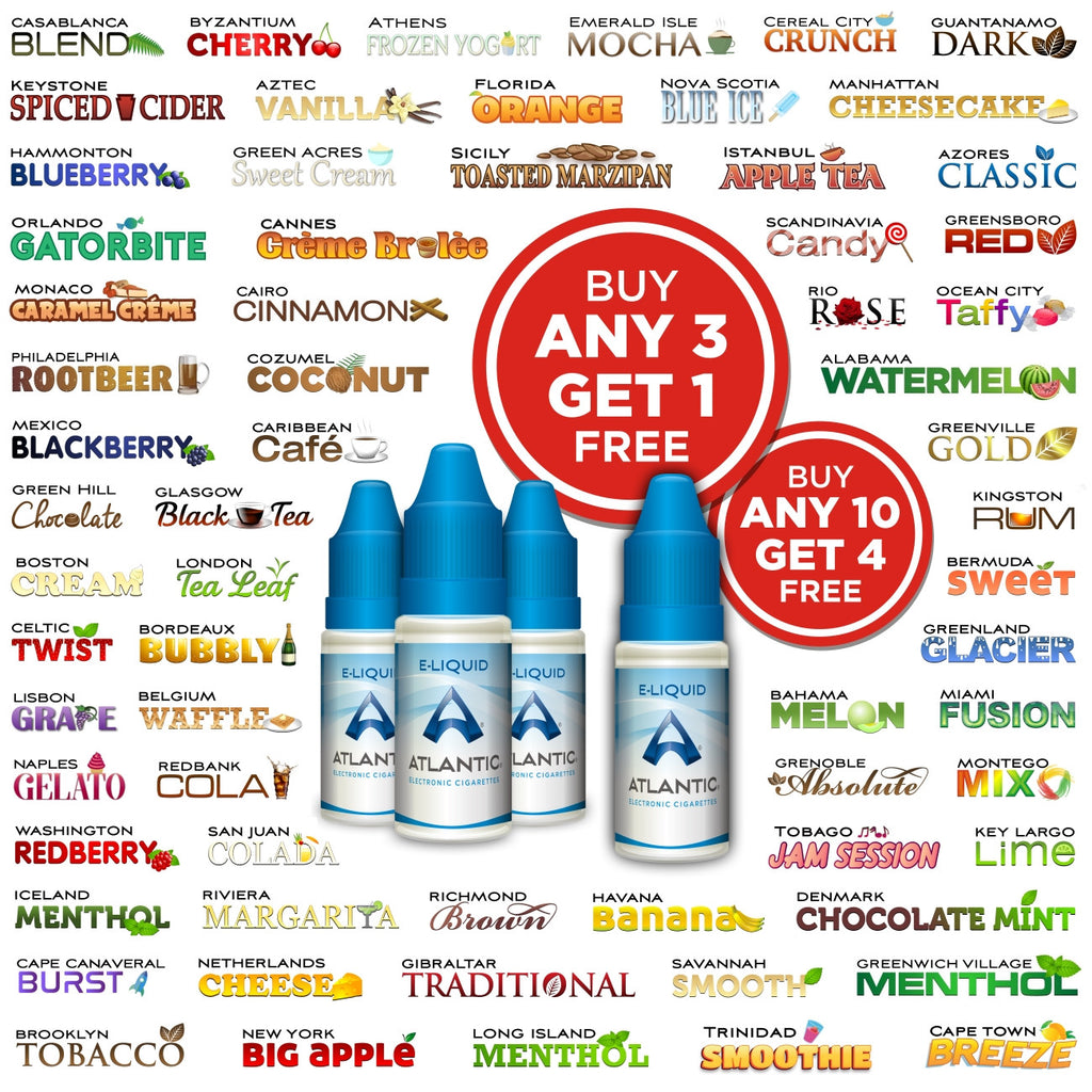 Atlantic Premium E-Liquids: Buy 3 Get 1 Free! (10mL)