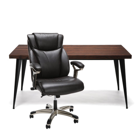 OFM Office Furniture Bundle, Edge Series 62" Modern Wood Desk and Essentials Collection Ergonomic Executive Bonded Leather Office Chair, in Walnut and Brown