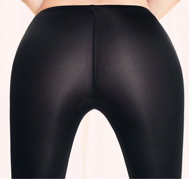NEW Sexy Slimming Nylon Leggings for Women See Through Shinny Under Sun Sheer Pants Elastic Leggings Plus Size Open Crotch