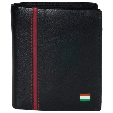 Boston Genuine Leather Men Black Red Billfold Wallet
