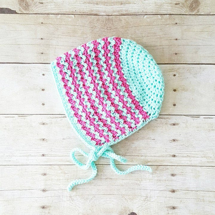 Crochet Baby Chevron Bonnet Zig Zag Beanie Hat Infant Newborn Toddler Child Girl Photography Photo Prop Accessory Baby Shower Gift - Red Lollipop Boutique