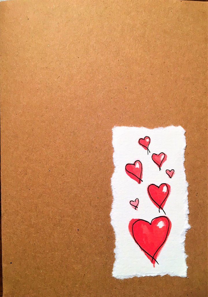Valentines Card Red Hearts on the Corner - Handmade