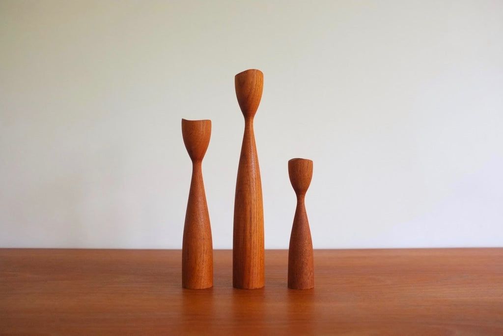 Danish teak candle holders (3)