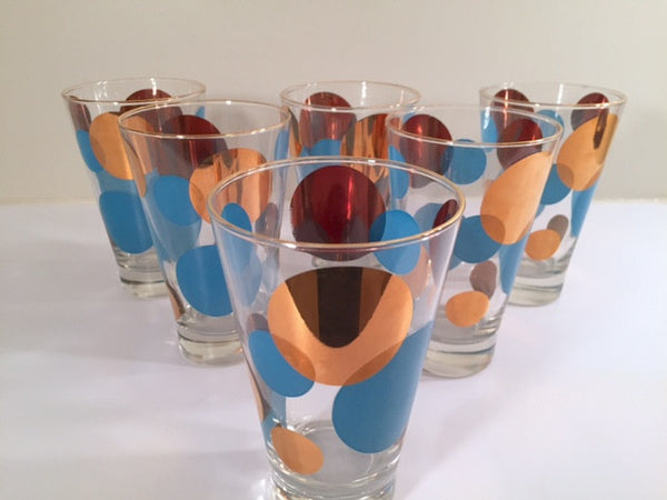 Russel Wright Mid-Century Bright Blue & 22-Karat Gold Eclipse Tumbler Glasses (Set of 6)