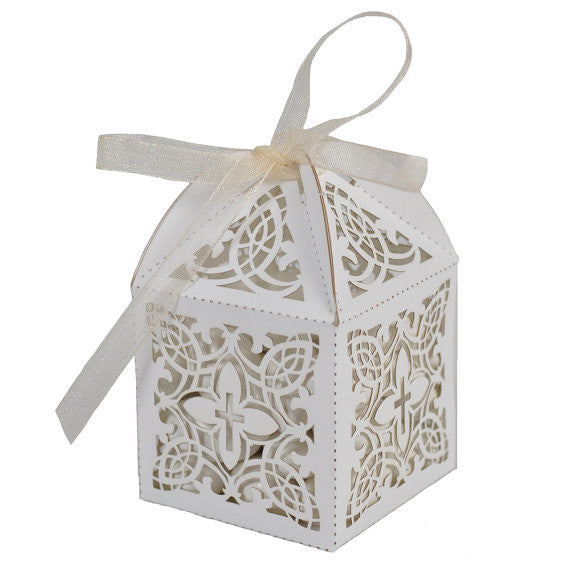 Baptism or Christening First Communion Elegant Decorative Cross White Favor Boxes (Pkg of 25)