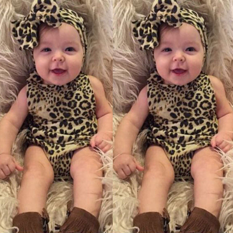 2016 Newborn Kids Baby Girls Infant Clothes 2 Pcs Leopard Strip Romper+Hairband Jumpsuit Clothes Outfit - - Houzz of Threadz