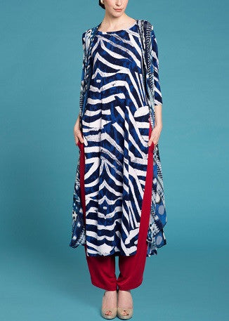 Dress over Pant -Royal White print