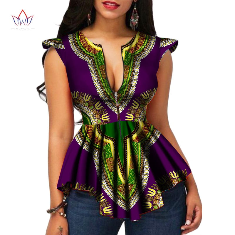 2017 BRW Africa Style Women Modern Fashions Womens Tops Dashiki African Print Tops Shirt Plus Size M-6XL Women Clothing WY2556