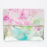 Dyed Watercolor Unique Leather Accents Clutch