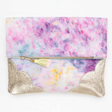 Dyed Watercolor Unique Leather Accents Clutch
