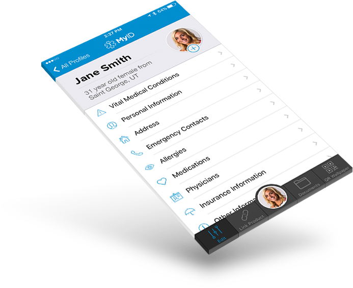 MyID Medical ID Bracelet App Profile Screen