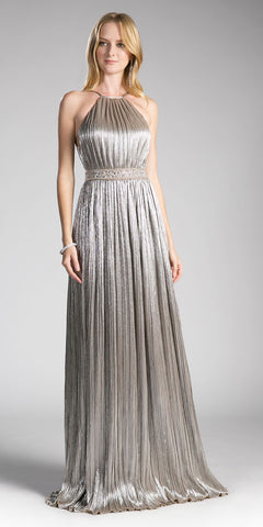 Gold Mermaid Dress Long Pleated Bodice Floral Detail Gown