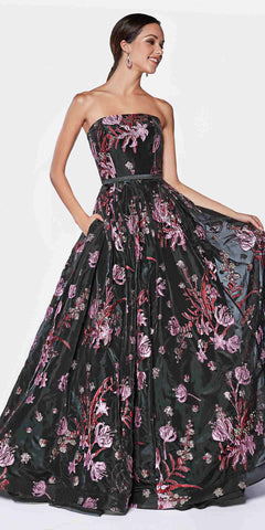 Floor Length Strapless Mermaid Gown Midnight Blue Flocked Glitter Fabric