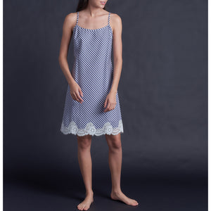 Athena Slip in Italian Navy Check Cotton