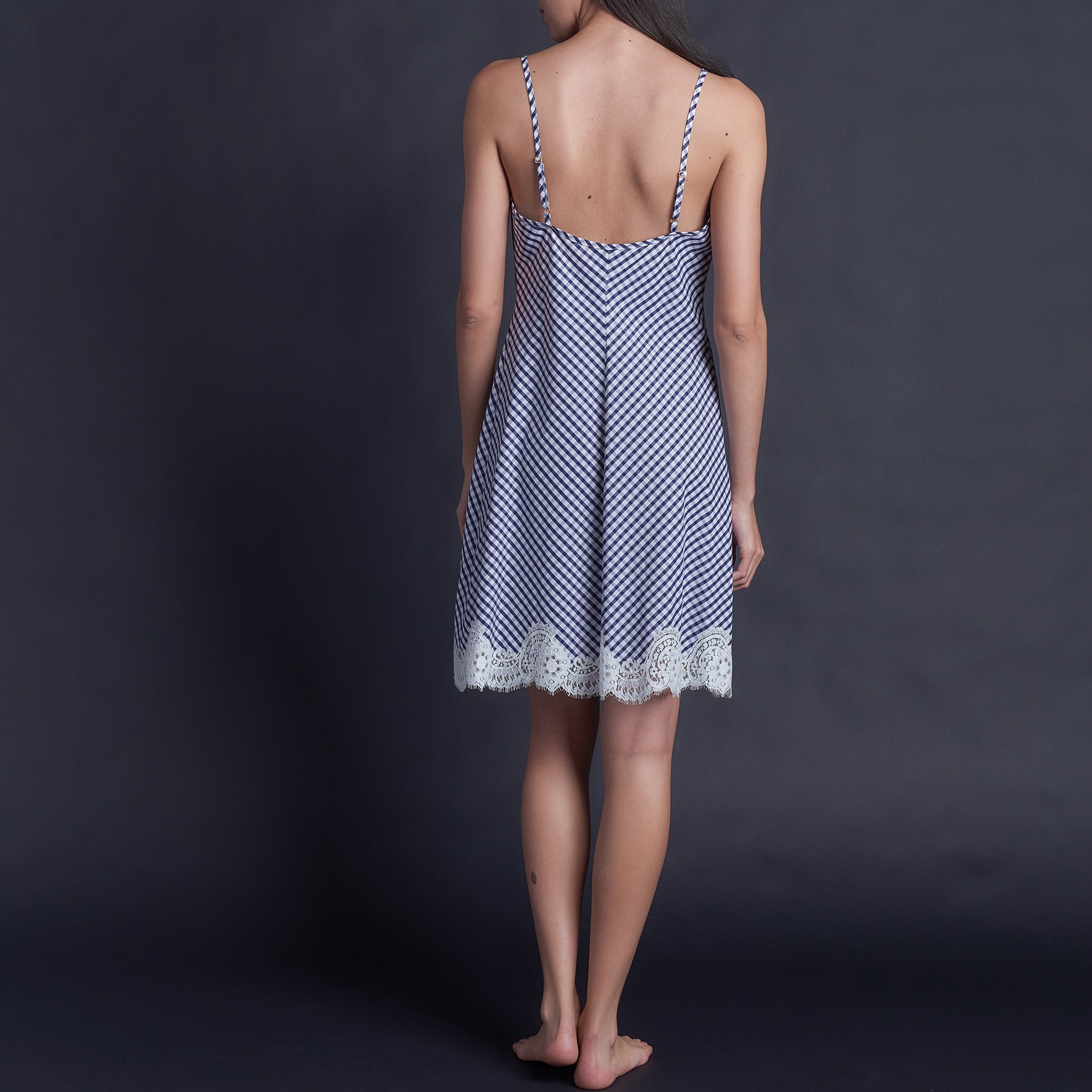 Athena Slip in Italian Navy Check Cotton