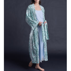 Juno Slip in Italian Cotton Blue Stripe with Lace