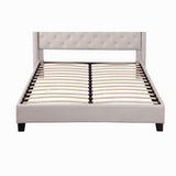 Edmonton Furniture Store | Transitional Tufted Ivory Fabric Upholstered Platform Bed - Louvre