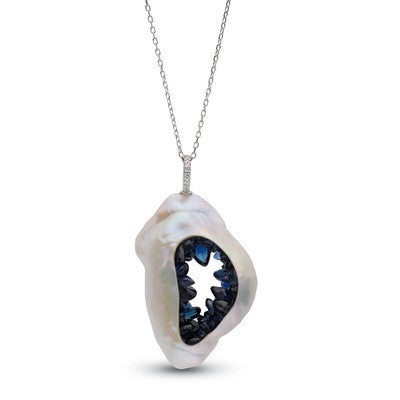 Blue Sapphire Grotto Pearl Pendant