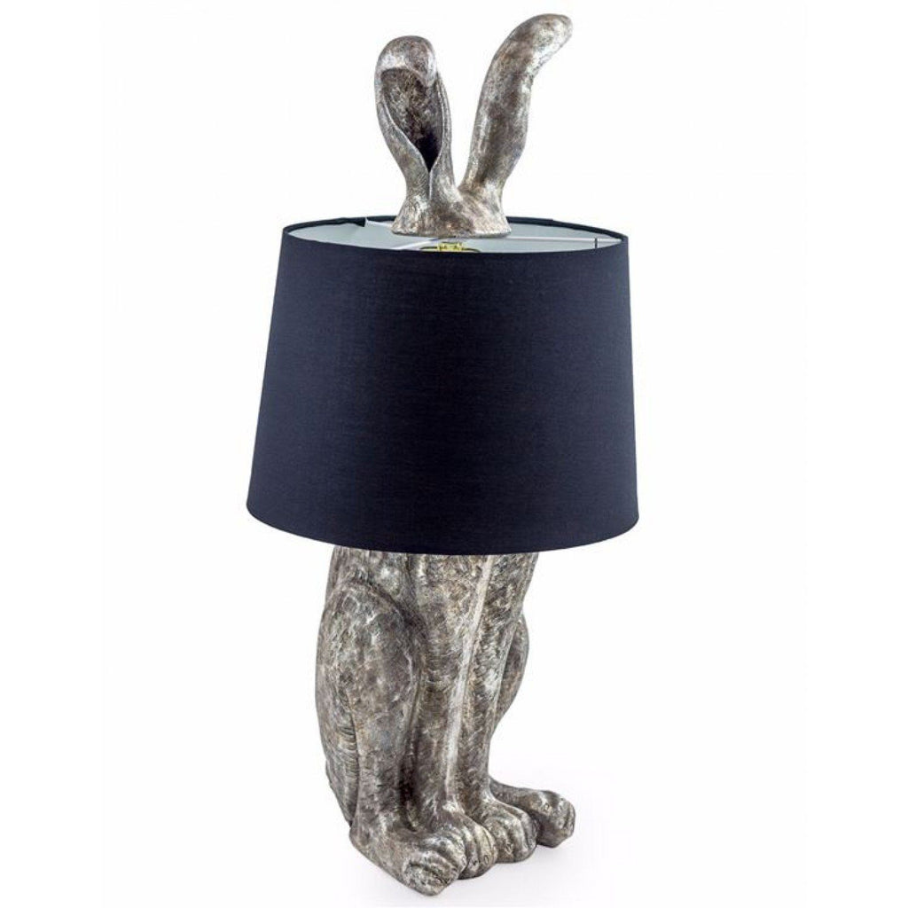 Antique Silver Rabbit Ears Table Lamp Black Shade