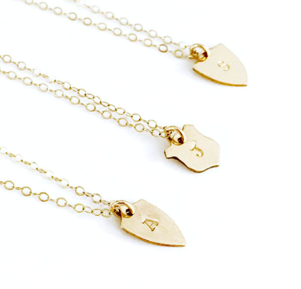 initial necklace shield artisan handmade fine jewelry and Jules