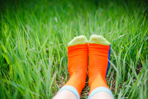 bright socks in the grass