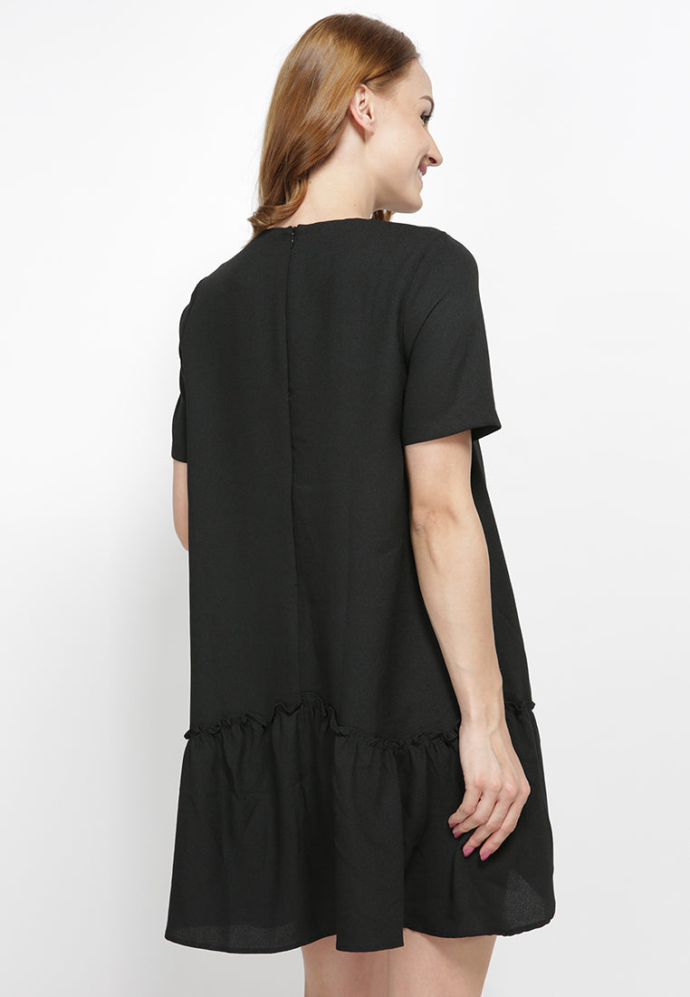 Ruffle Midi Dress - Black