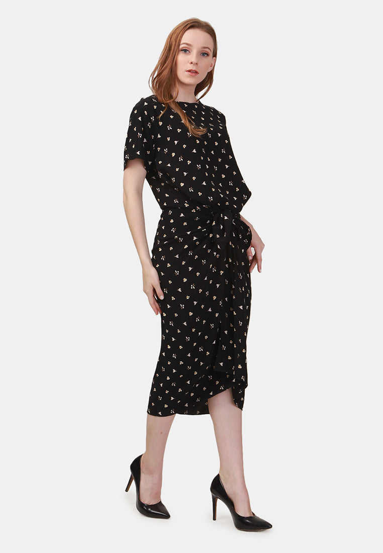Tie Up Midi Dress - Black